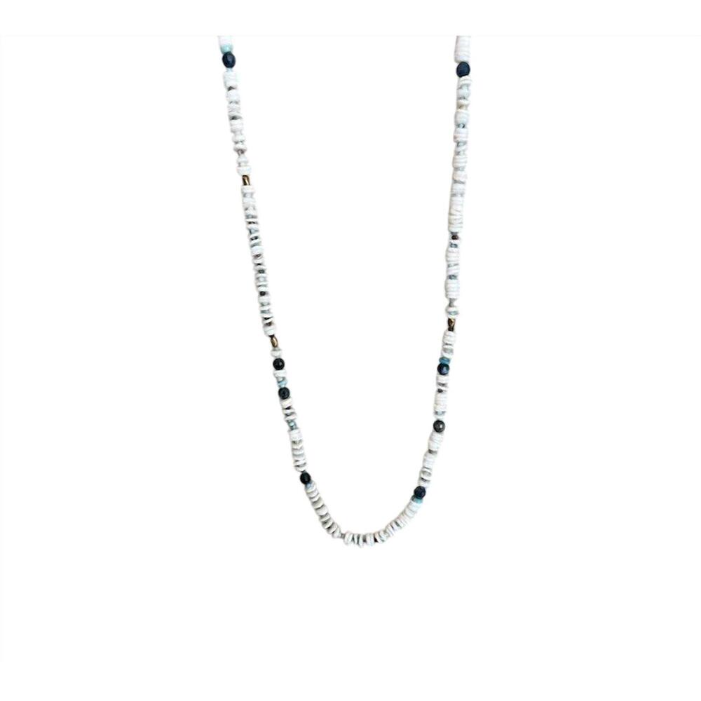 NEW MICKEY LYNN ostrich shell necklace in white shell with blue bead